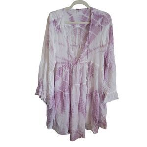 YFB Young Fabulous & Broke Tie Dye Dress Women's Medium White Purple Semi Sheer
